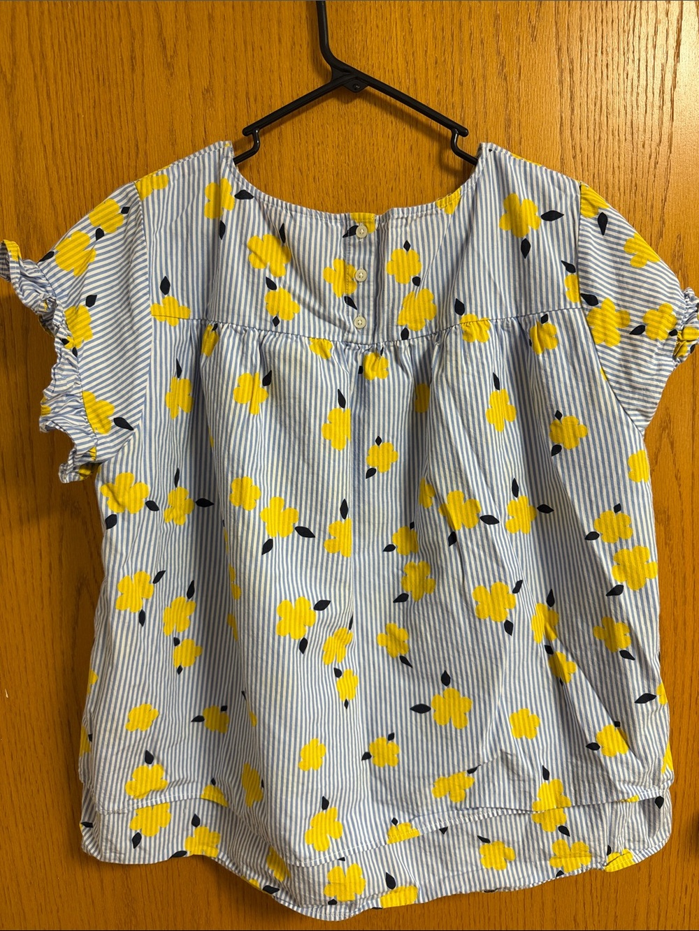 crown & ivy Blue and White Striped Top with Yellow Trim - Picture 6 of 6